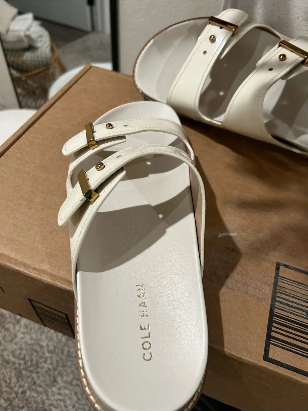 New Cole Haan Ivory Double Strap Slide Sandals - Picture 2 of 4